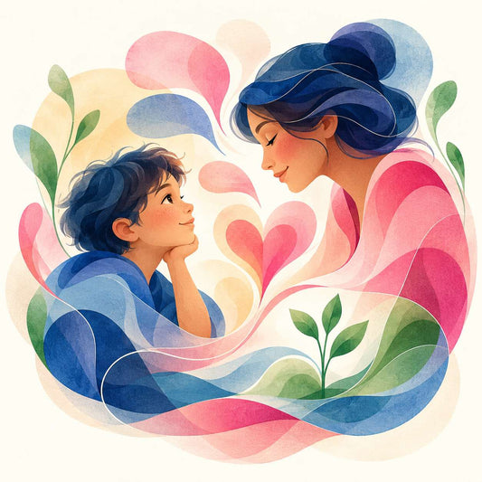 Parent and child discussing feelings during a quiet activity
