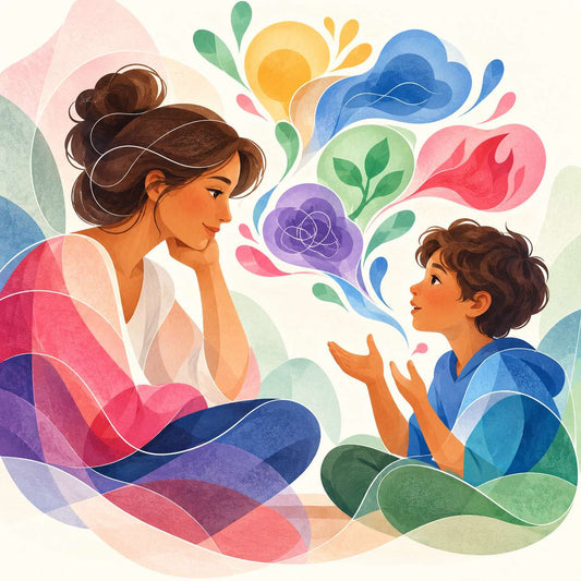 Adult and child using a feelings chart together