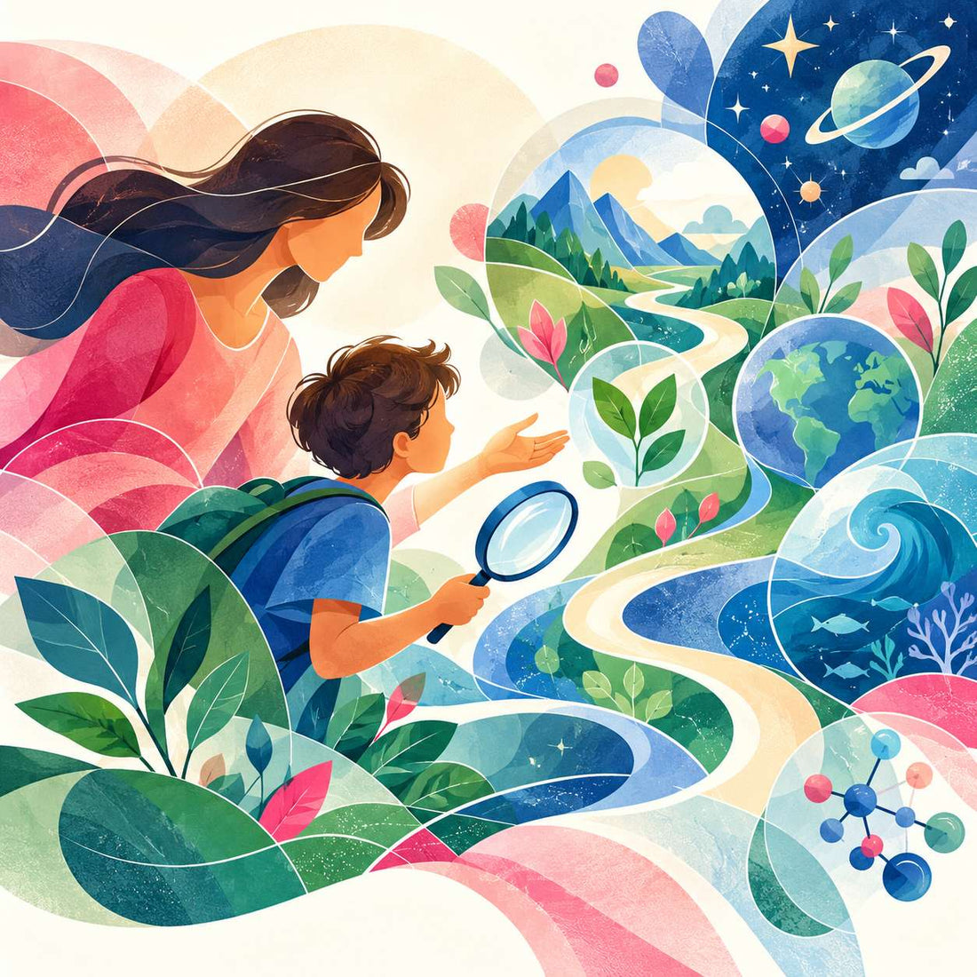 Child examining a nature object and recording questions